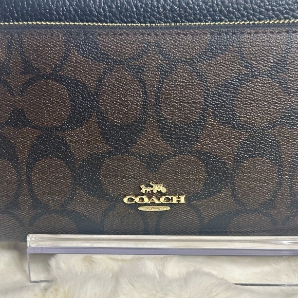 NWT Coach Double Zipper Wristlet Wallet Signature Canvas CU920 Brown Black - Picture 2 of 13